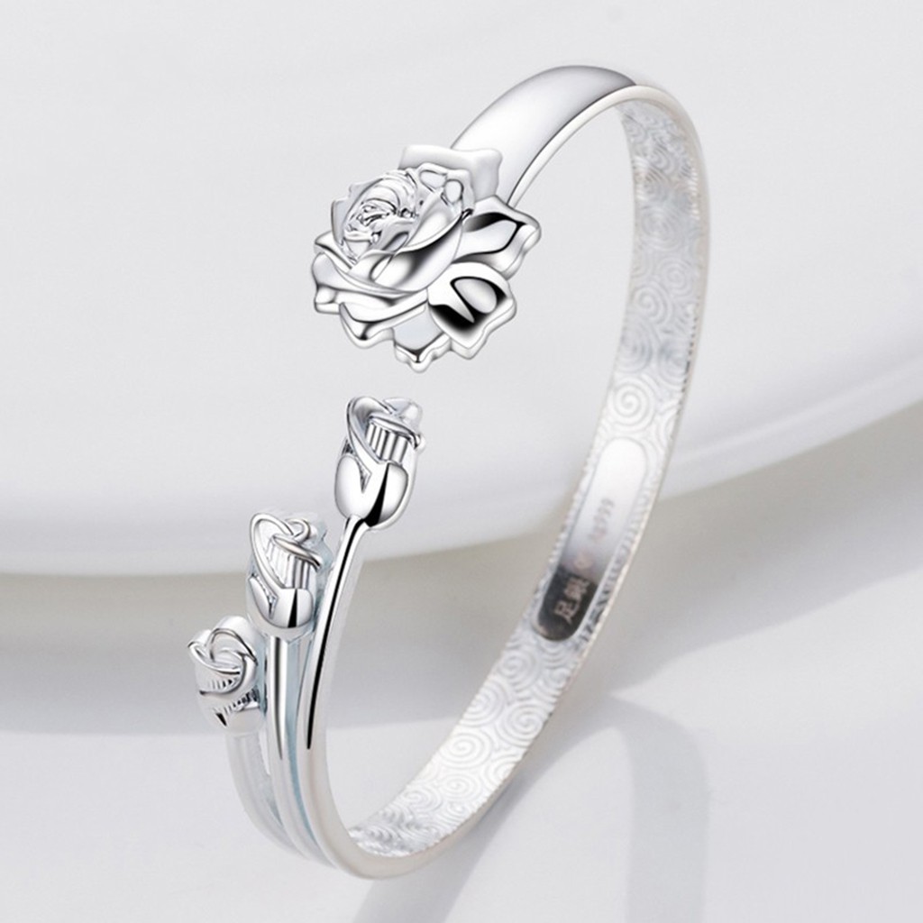 925 gelang perak murni untuk wanita tiga perhiasan kreatif gelang mawar