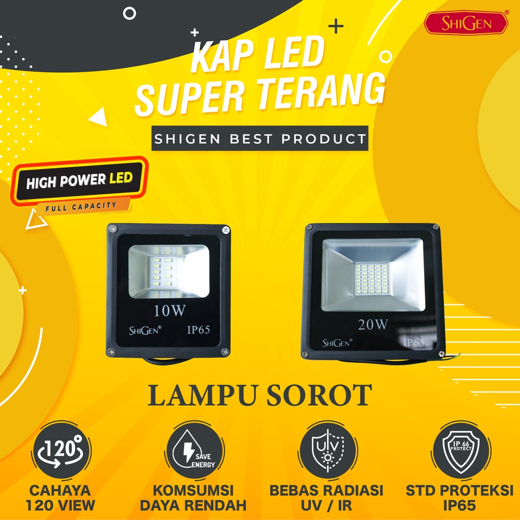 Lampu Sorot/ Kap Halogen LED SMD IP 65 SHIGEN 10/20 Watt Super Terang