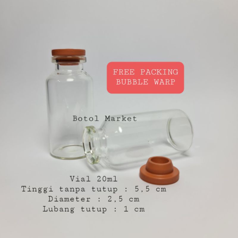 Botol kaca vial 20ml tutup karet