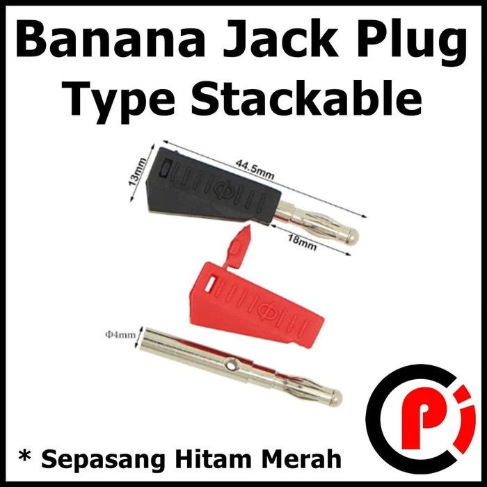 Stackable Jack Banana Plug Male Jantan Merah Hitam Per Set