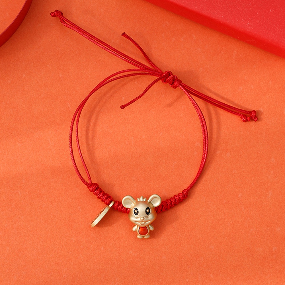 Hu Hu Hu Hu Hu Alat Bantu Pasang Kacamata♡ Gelang Tali Merah Adjustable Dengan Charm Tikus Zodiak Untuk Wanita