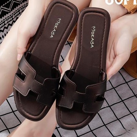 Sandal Slop H Wanita Jelly Import Mokaya (HPS-8856-PS) & 7168 Sandal Wanita Berkulitas-8856 - Coklat