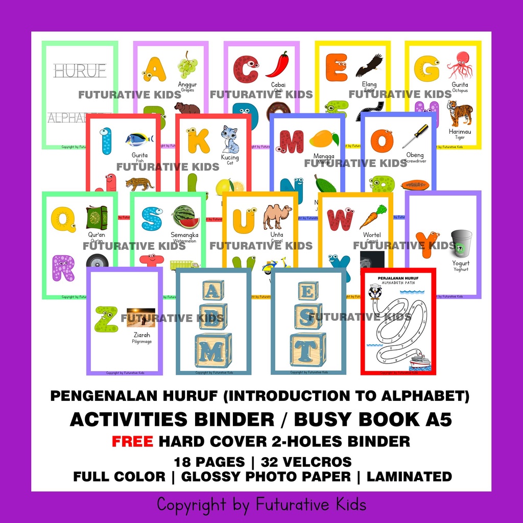 

Activities Binder/Busy Book Indonesian-English Huruf Alphabet Vol.1 A5