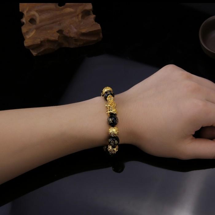 brightbiu Feng Shui Black Obsidian God of wealth Bracelet Attract O19