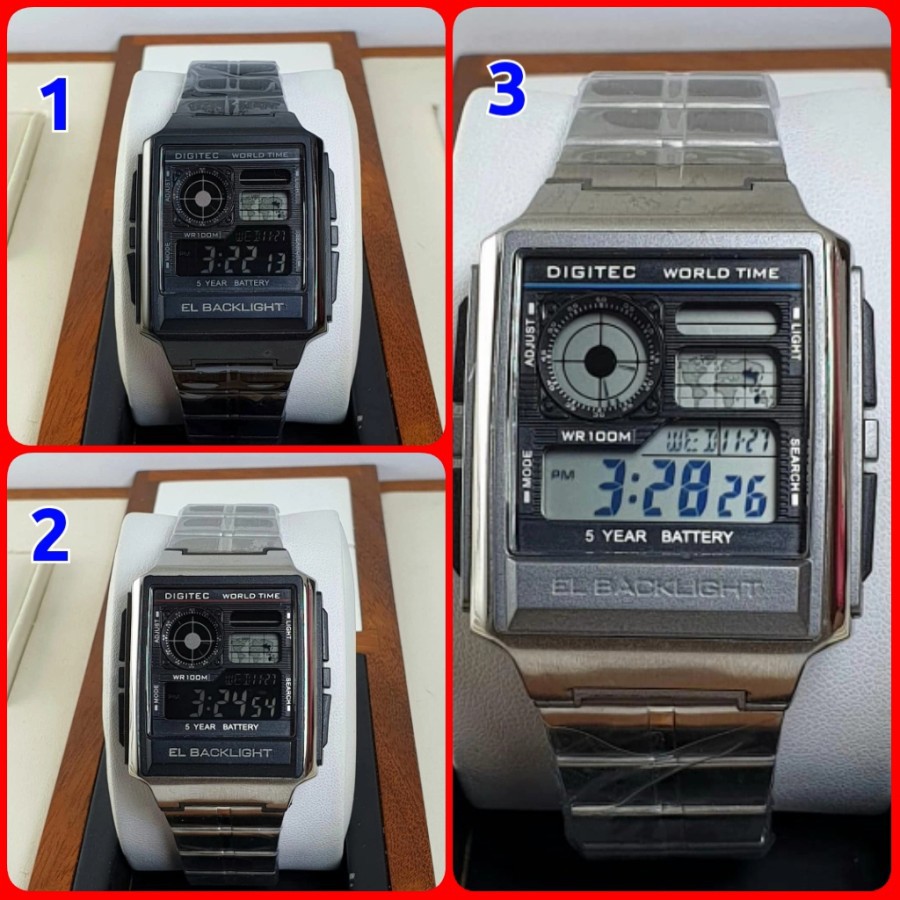 Jam tangan pria world time Digitec 3078 Original