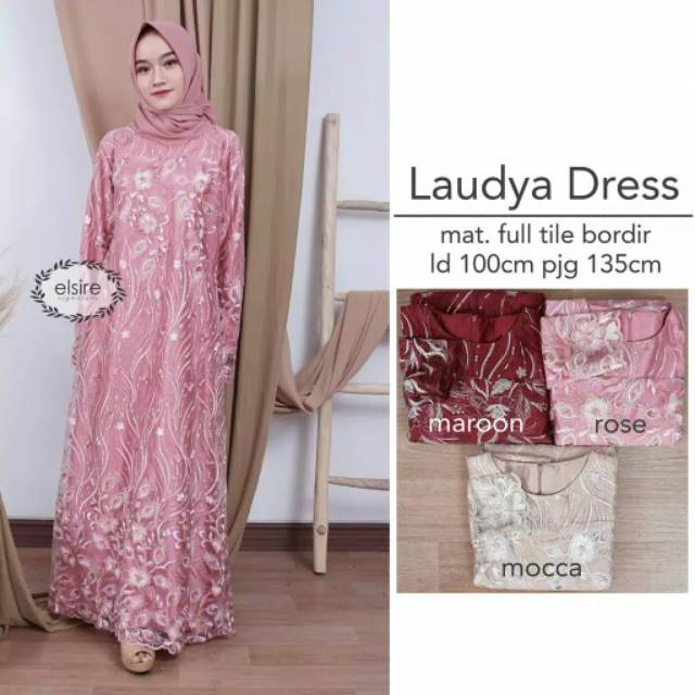 [COD] GARANSI TERMURAH - Laudya dress Gamis Maxy Brukat Mix Tile Dotty / Fashion Muslim Wanita PLaud