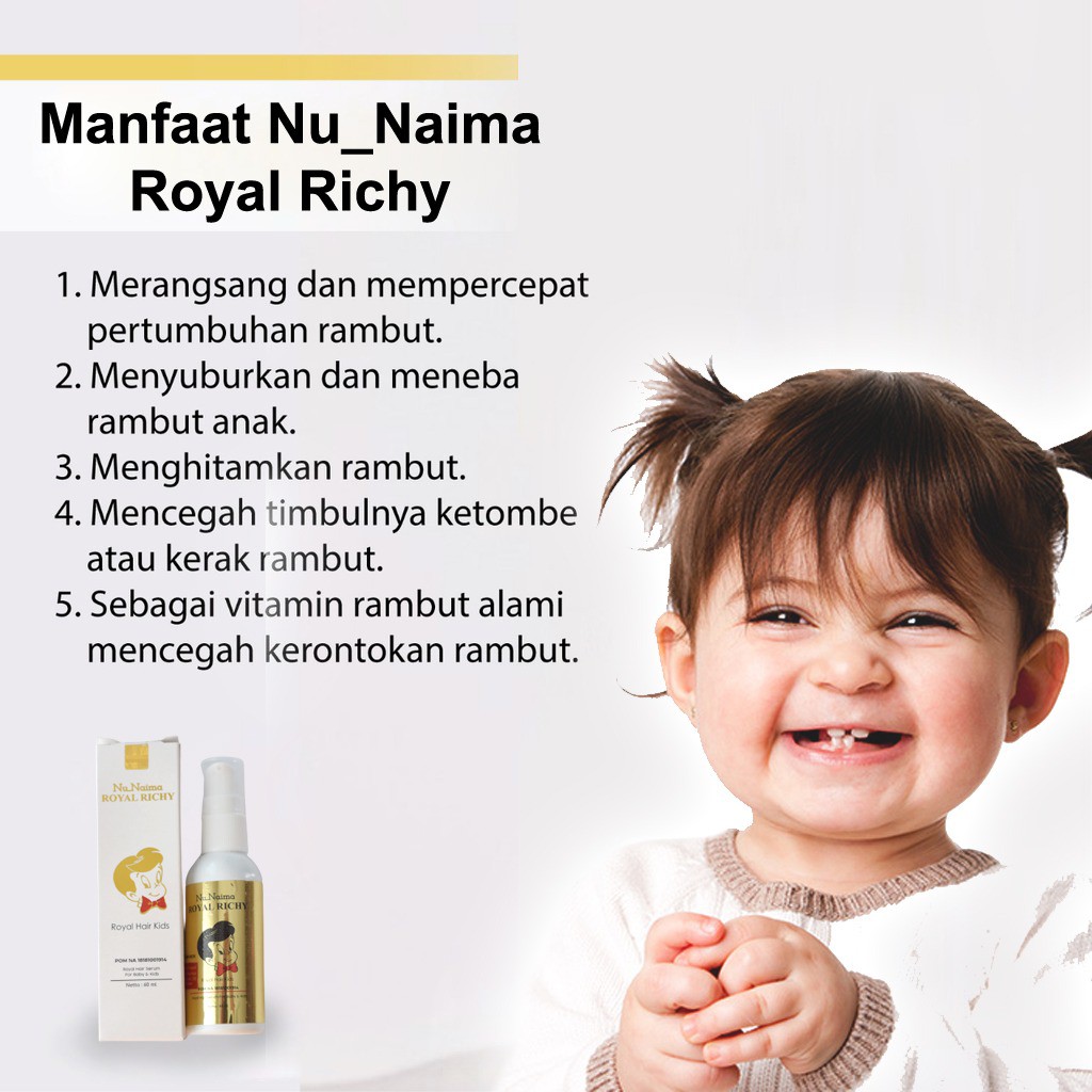 Naufa Royal Richy - Hair Serum Original Minyak Kemiri Penumbuh Pelebat Penyubur Menghitamkan Rambut Bayi Anak Cegah Kebotakan &amp; Kerontokan Isi 60ml