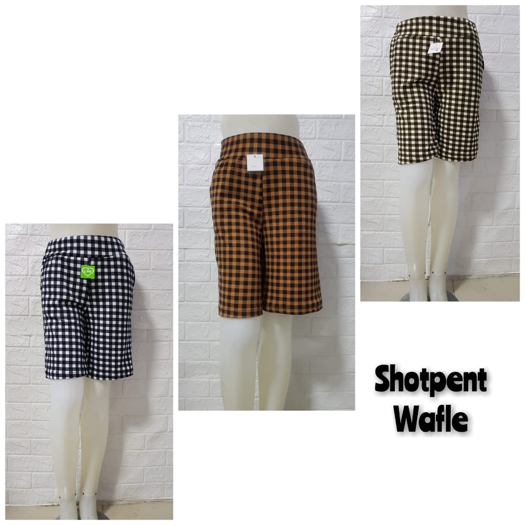 newmyfashion-COD Dapat 4 PCS Terlaris Celana wafel hot pants tebal celana pendek motif Kotak Kotak K
