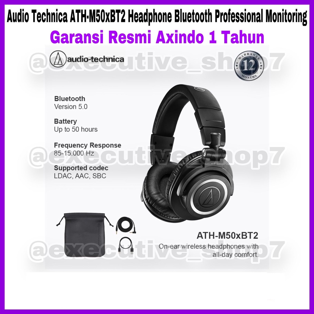 Audio Technica ATH-M50xBT2 Headphone Bluetooth Professional Monitoring - Garansi Resmi Axindo 1 Tahun