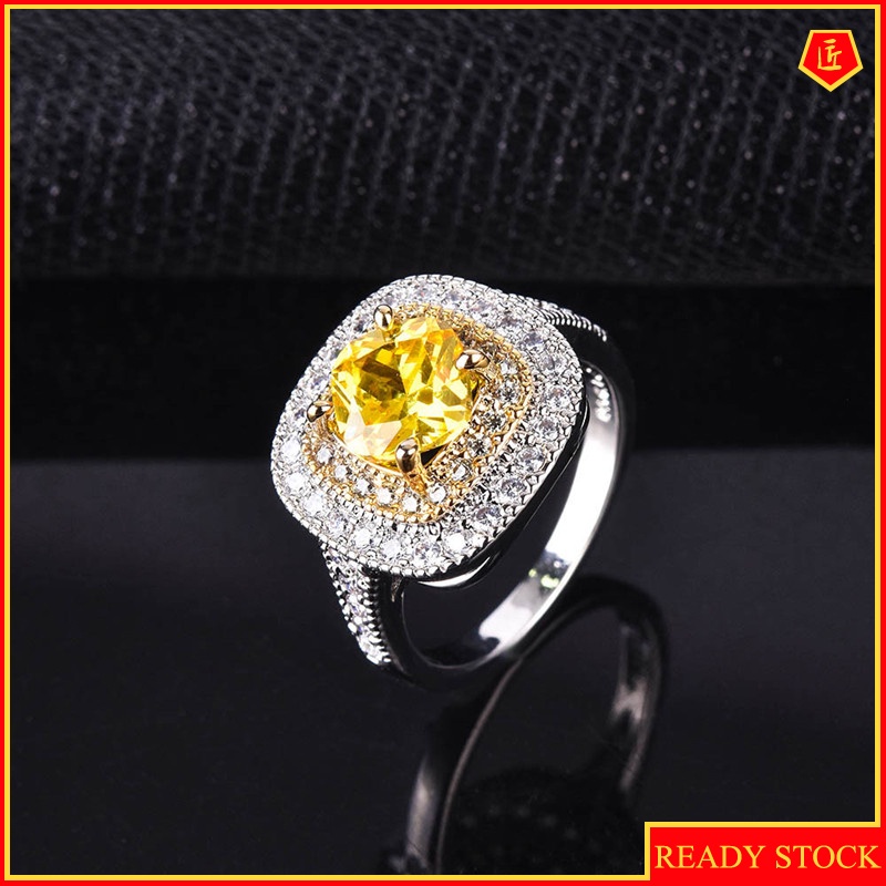 [Ready Stock]Inlaid Citrine Moissanite Ring Luxury Elegant