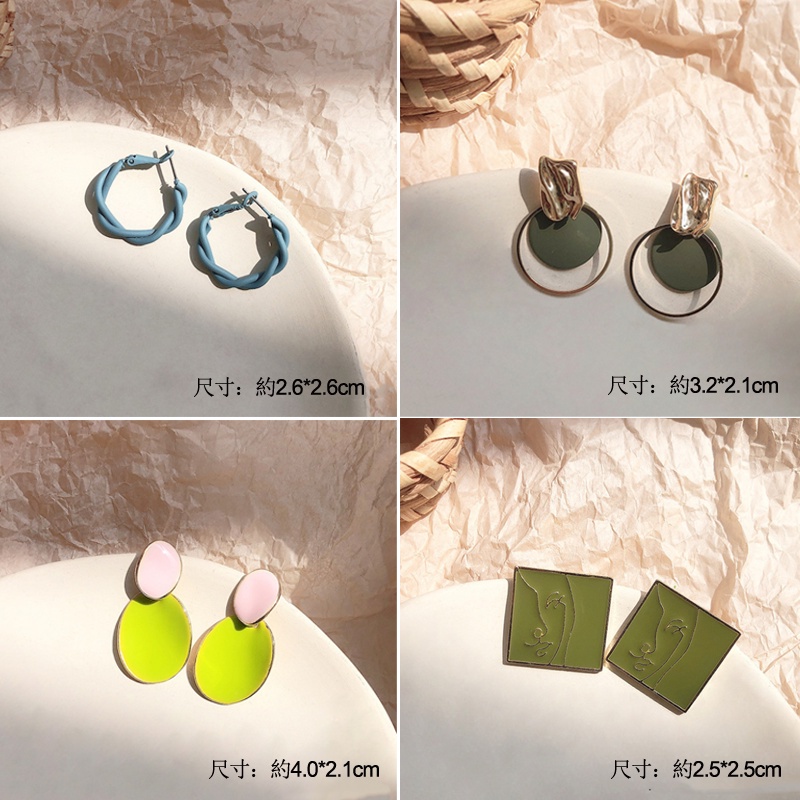 Anting Tusuk Gantung Bahan silver Desain Bunga Hijau Alpukat Gaya Musim Panas anti Alergi Untuk Wanita