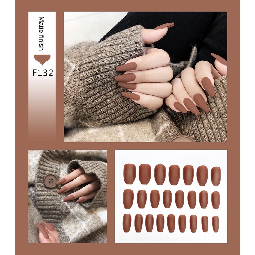 24 kuku palsu/kuku buram/kuku palsu akrilik kuku palsu matte  Matte frosted fake nails/False nails/No glue