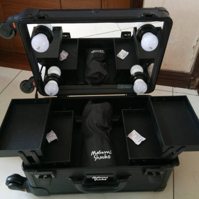 masami shouko beauty case full mirror tas kosmetik koper make up kaca lampu troly