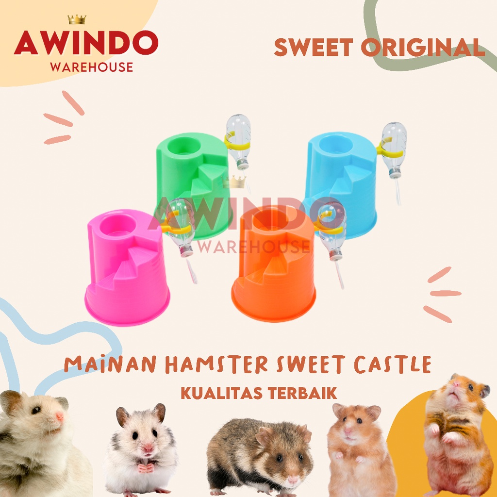 SWEET CASTLE - Mainan Rumah Hamster Kandang Aksesoris Tempat Tidur Makan Minum Hamster