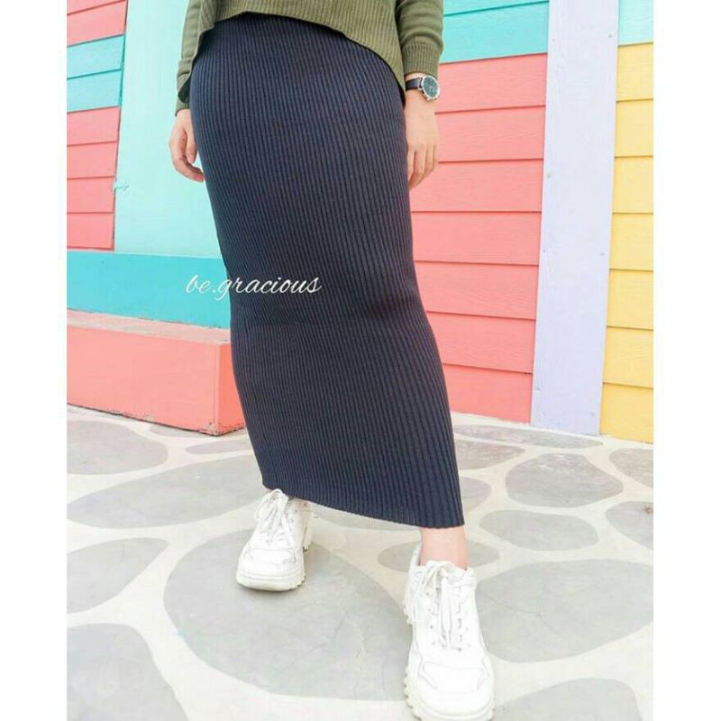 Rok Span Knitted / Rok Rajut Span fuchia Tebal / Rok Rajut Panjang Premium