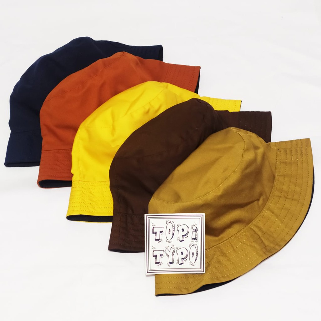 Topi Bucket Polos Kombinasi 2 Warna Ungu Tosca Biru Peach Pink Merah Orange Bucket Hat Topi Pantai