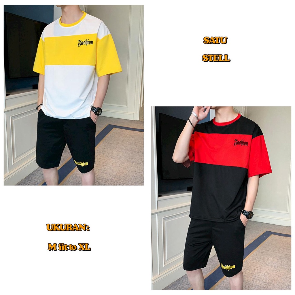 ALIPIO FASHION - SETELAN FASH / fashion pria / satu stell / T-Shirt / celana pendek / terbaru