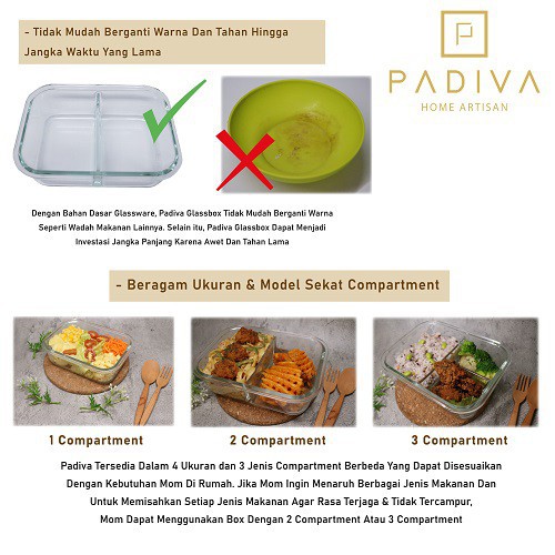 Padiva 640ml (2pcs) Glassbox, 1 compartment - GBP640S