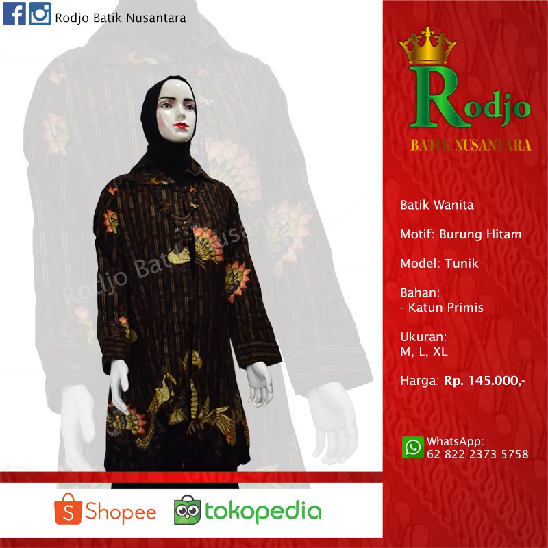 Batik Wanita Motif Burung Hitam Model Tunik