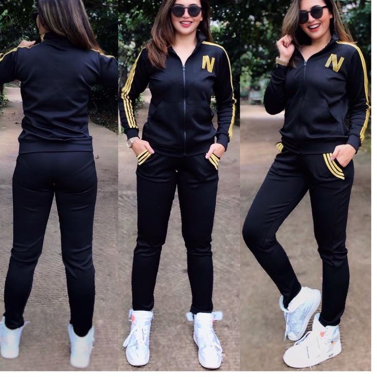 Serbu Untung Set Jaket N Brand Logo Nahra / Set jaket hitam Lis Gold Satu Set 2in1 / Jaket jogger Zumba Fitness