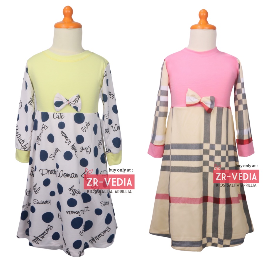 Gamis Eliza Uk 3-4 Tahun / Tunik Baju Anak Perempuan Lengan Panjang Dres Cewek Gamis Muslimah Motif