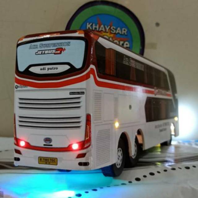 Miniatur bus PRIMAJASA DOUBLE DEKER  PLUS LAMPU