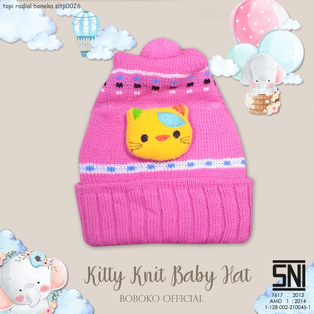 BOBOKO Topi Bayi Kitty Knit Baby Hat 0-3 bulan Motif Random