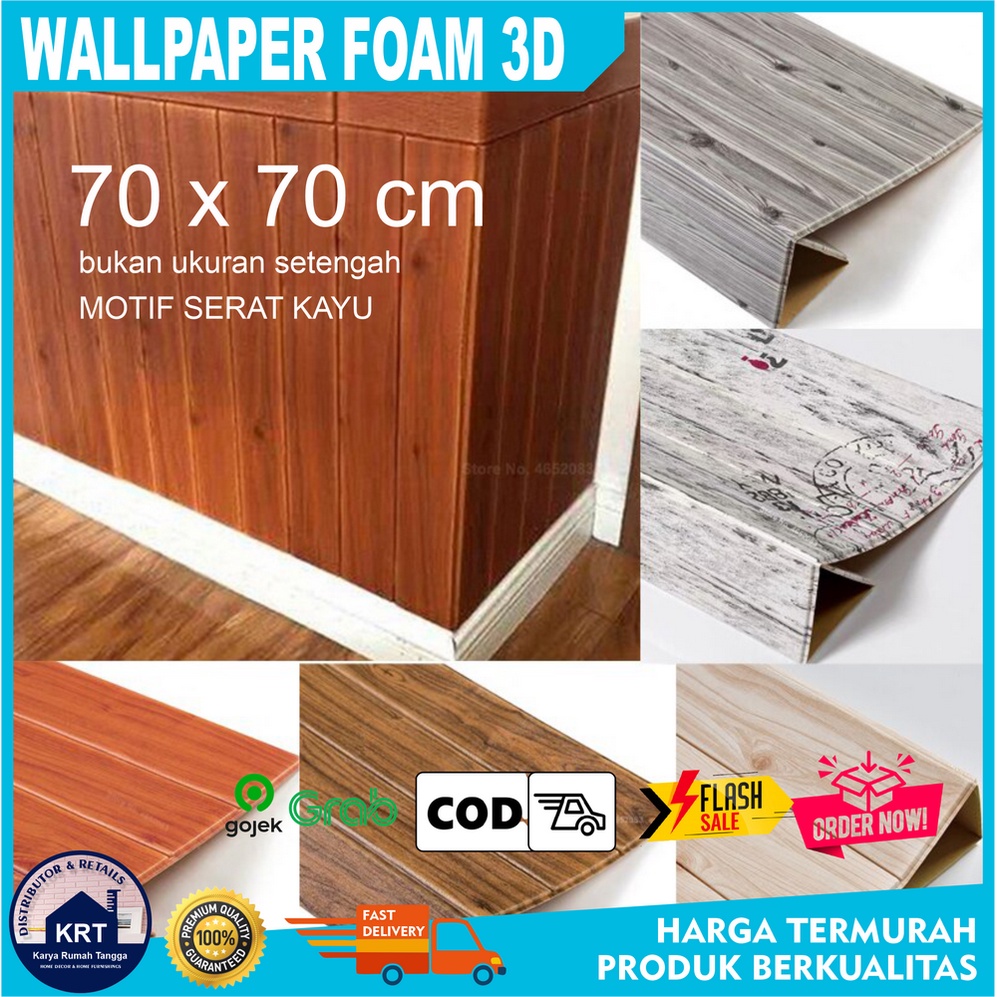 Wallpaper Dinding 3D Foam Kayu 70x70cm Wall stiker dinding batu bata brickfoam emboss plafon