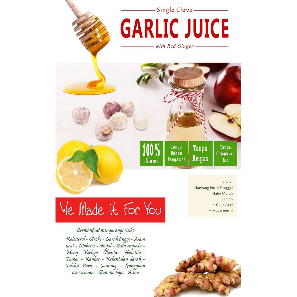 

Garlic Juice Jus Bawang Putih Tunggal+Sari Lemon+Jahe Merah+Madu+Cuka Apel+Kayumanis - 350ml