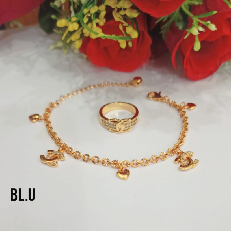 GELANG TANGAN WANITA TITANIUM FREE CINCIN MOTIF PILIHAN LAPIS EMAS 22 K ANTI KARAT