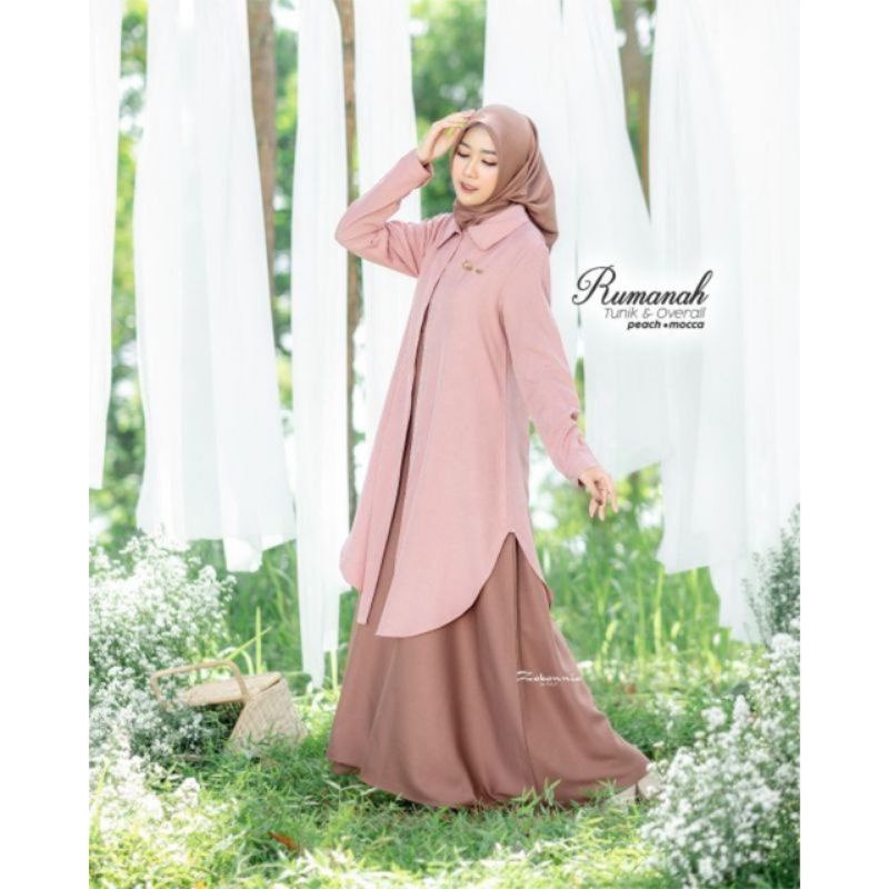 RUMANAH SET TUNIK OVERALL &amp; HIJAB • READY STOK