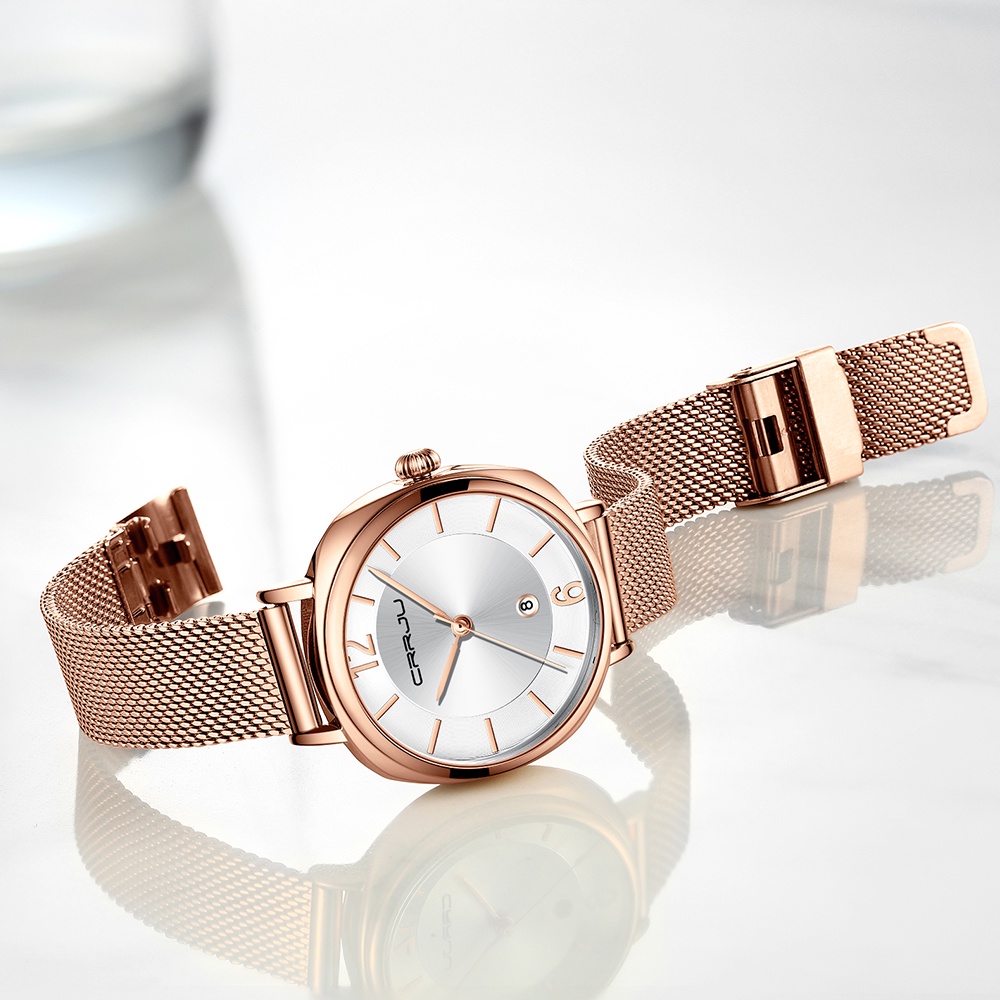 CRRJU Jam Tangan Wanita Bracelet Tali Quartz Casual Busana wanita menontonTahan Air