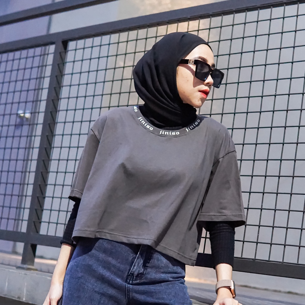 JINISO Crop Top JNSO Round Neck Oversize Tee T-Shirt | Kaos-2