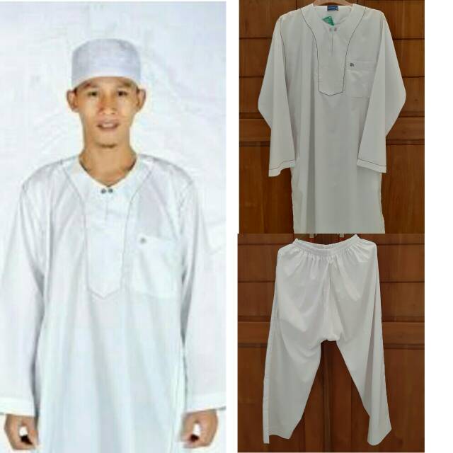 Gamis koko putih pria setelan 1 setel dengan celana