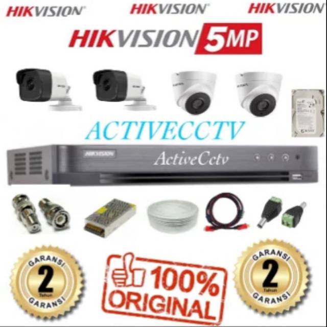 PAKET KAMERA CCTV HIKVISION 4 CAMERA 5MP FULL HD DVR 4 CHANNEL HIKVISION KOMPLIT TINGGAL PASANG