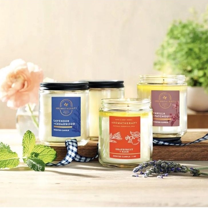 BATH &amp; BODY WORKS BBW MADE WITH ESSENTIAL OILS WHITE BARN 1 SINGLE WICK SCENTED CANDLE 198 G FROSTED CRANBERRY MIDNIGHT BLUE CITRUS MAHOGANY BALSAM CHAMPAGNE TOAST ROSE WATER &amp; IVY LAVENDER VANILLA ENERGY ORANGE GINGER STRESS RELIEF EUCALYPTUS SPEARMINT