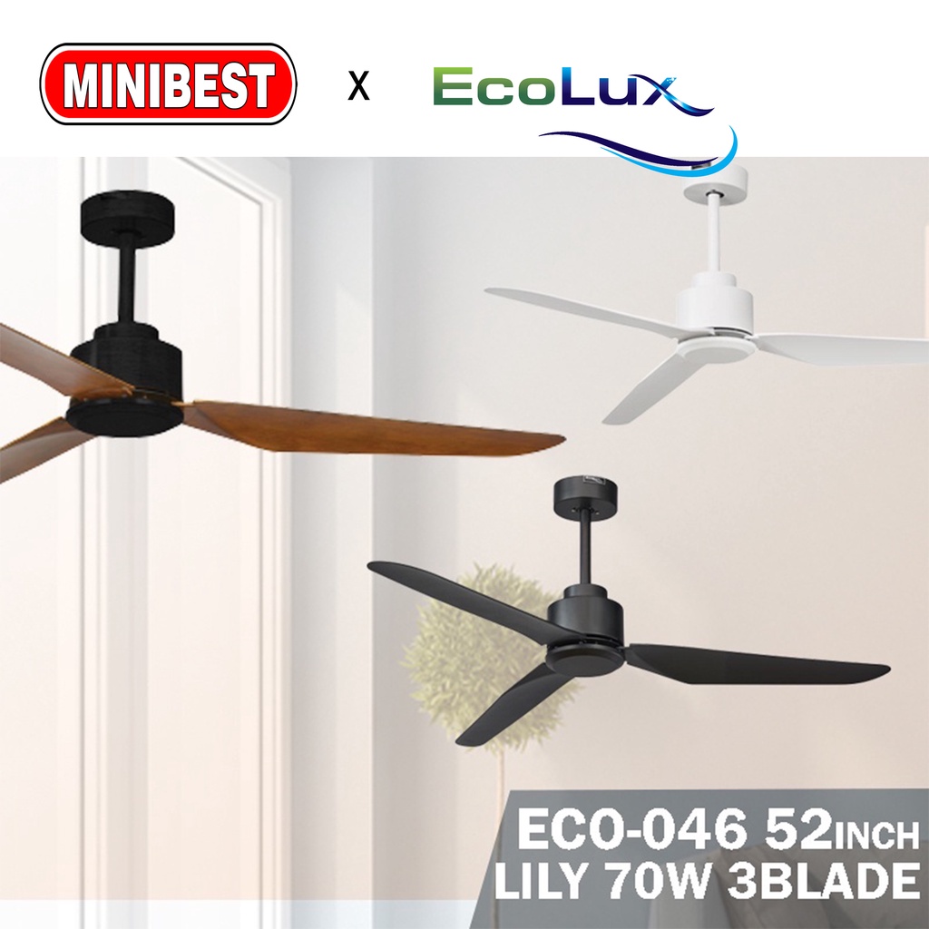 KIPAS ANGIN ECOLUX ECO-046 LILY 52IN 3BLADE - KIPAS BALING - KIPAS PLAFON - KIPAS HIAS - KIPAS DECORASI