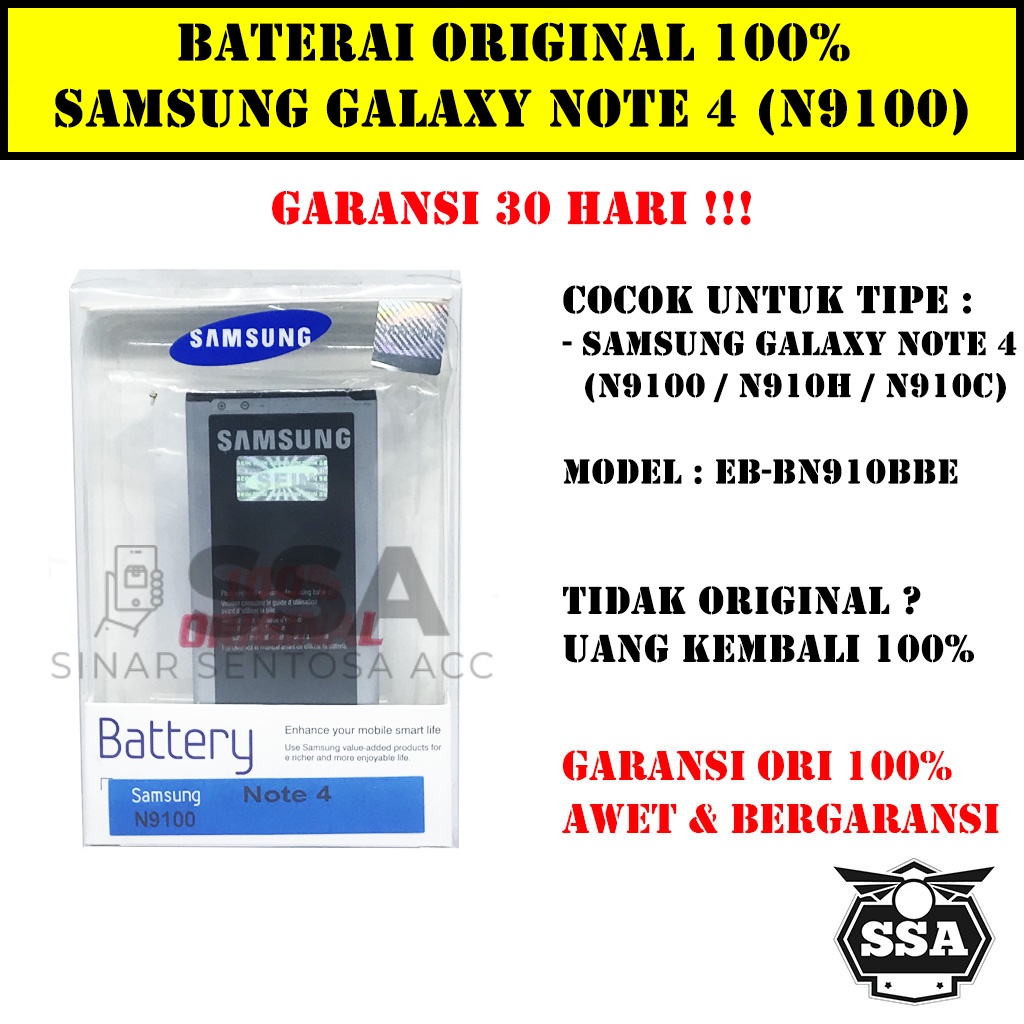 Baterai Original 100% Samsung Galaxy Note 4 N9100 N910H N910C Batre Batrai HP ORI GARANSI AWET