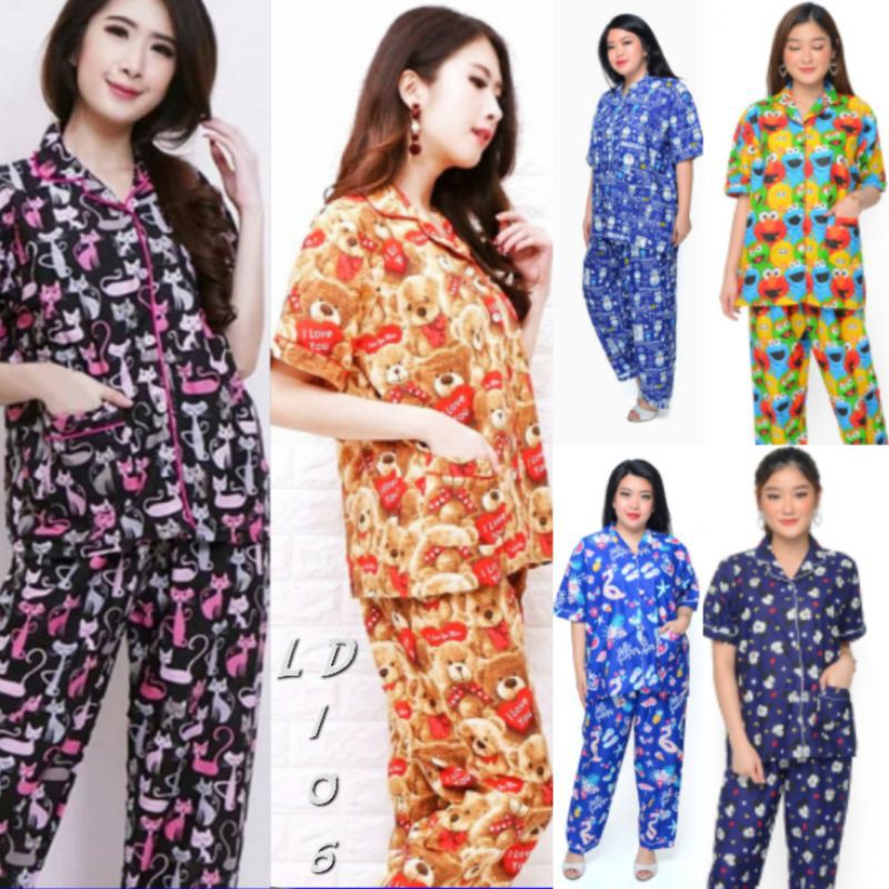 PIYAMA Celana Panjang Baju Tidur Lengan Pendek Setelan Wanita Dewasa Set Pajamas Katun Jepang Ld 106