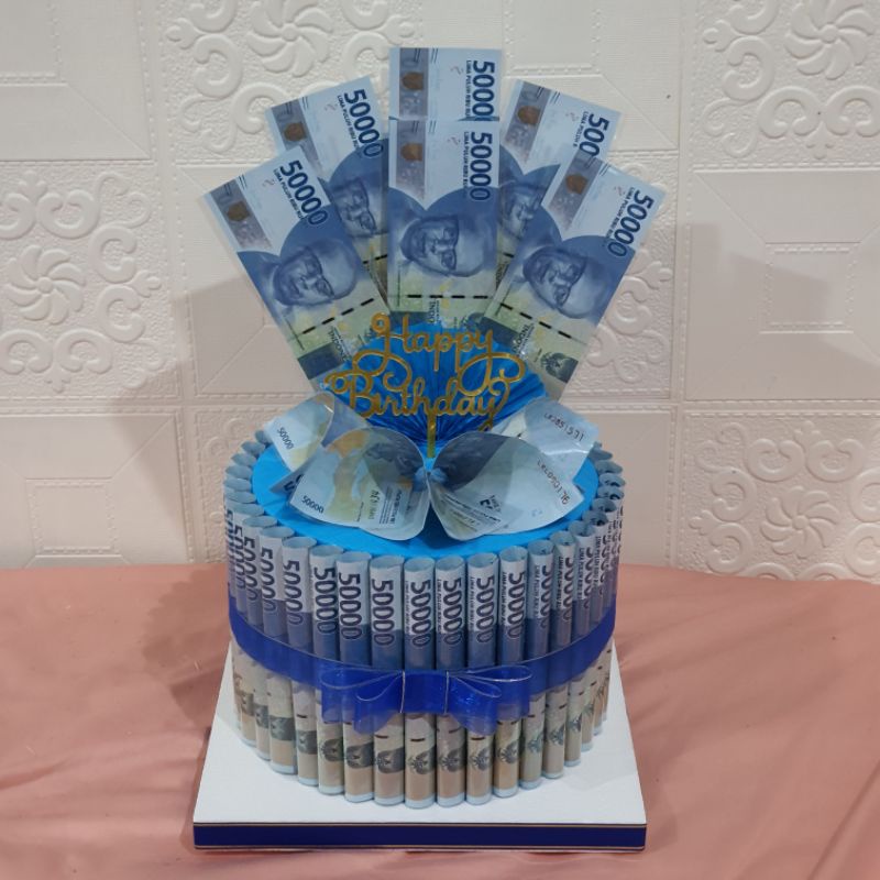 Kado Aniversary Birthday Gift Hadiah Ultah Ulang Tahun Wisuda Graduation | Money Cake 1 Tier Medium High Kue Uang