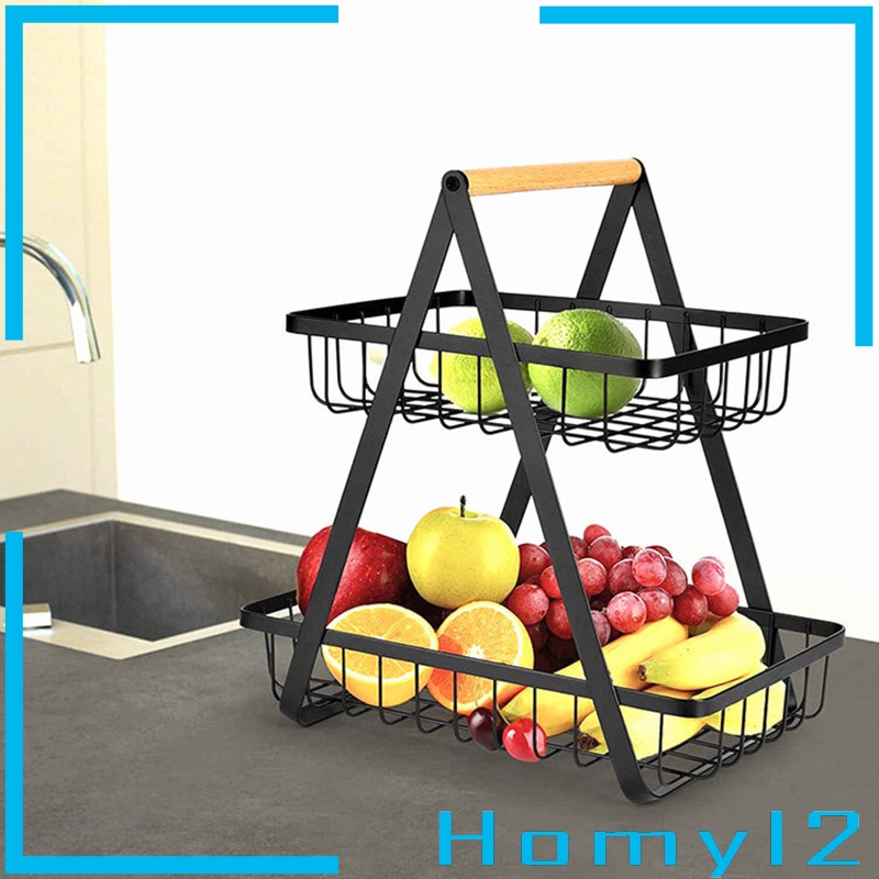 (Homyl2) Keranjang Buah / Roti Portable 2 Tingkat Bisa Dilepas