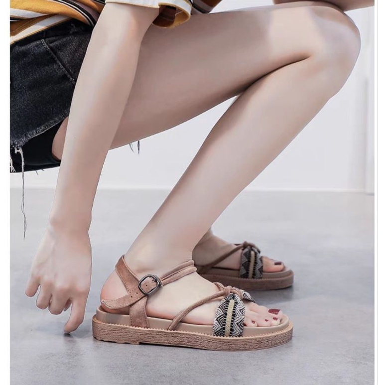 Sandal Wanita Kanvas Terbaru Motif Tribal / Sandal Tali Wanita Platform Korea Trendy 36-40 / Sendal Wedges Wanita Kekinian / Sandal Gladiator Cewek / Bisa Cod