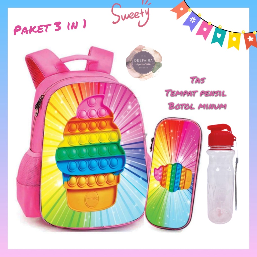 Tas Sekolah Anak Perempuan Cupcake 1 Lucu 3 In 1 Tas Ransel Untuk Anak Paud Tk Sd