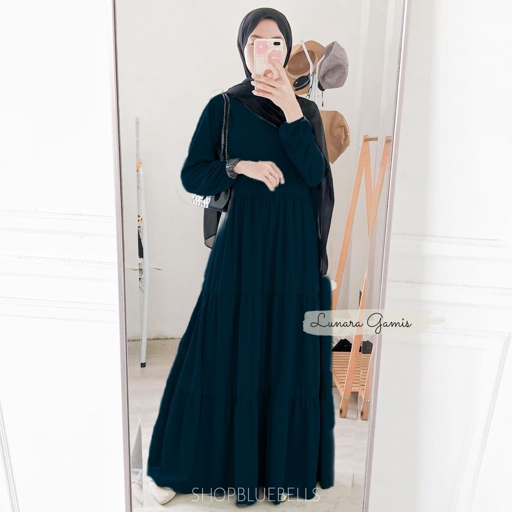 Lunara Maxy / Gamis Muslim Dropknit Susun Grosir Seragam Pengajian-Lunara - Hitam