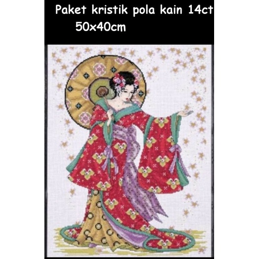 Paket kristik geisha wanita jepang pola kain cross stitch 14ct dmc craft