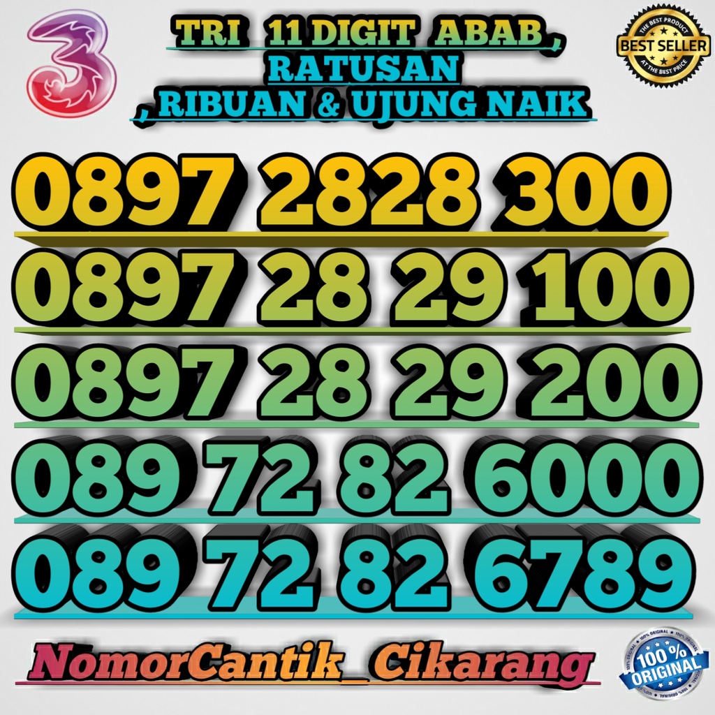 NOMOR CANTIK TRI 11 DIGIT   ABAB RATUSAN & RIBUAN 2828 300 6000