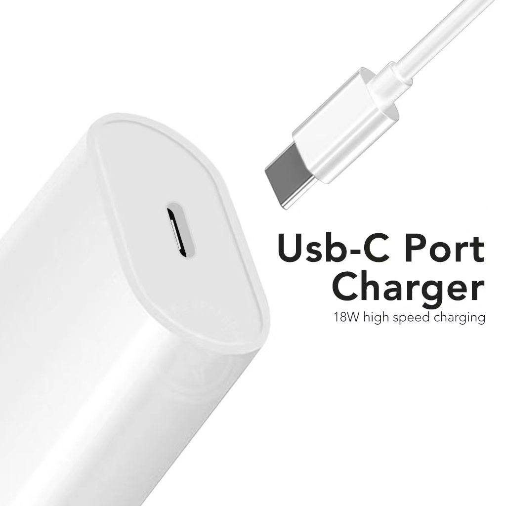 USB-C to 18W Power Adapter / USB-C to Lightning Cable Kabel Data PD Fast Charing Fullset