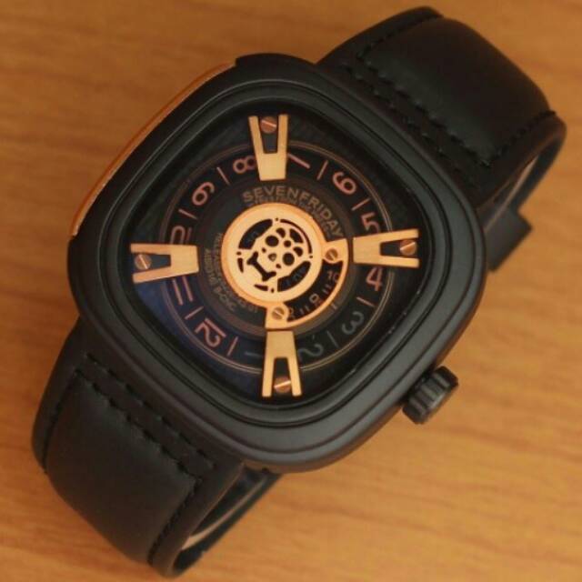 Jam tangan pria seven friday tengkorak leather black