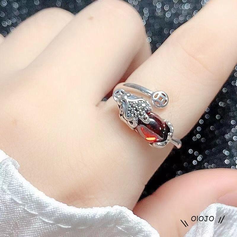 【COD】Cincin Ruby Pixiu Cincin Model Terbuka Gaya Retro Dengan Ruby Pixiu Tail Untuk Wanita