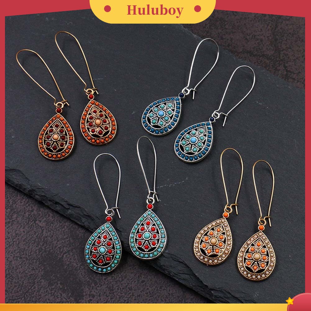 Hu Hu Hu Hu Hu Alat Bantu Pasang Kacamata♡ Anting Kait Gantung Desain Tetesan Air Hollow Hias Manikmanik Turquoise Imitasi Gaya Bohemian Untuk Wanita